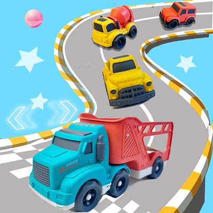 4 Pcs Toddler Car Toys for 2 3 4 5 Years Old, Carrier Truck 3 in 1 Transport Pickup Truck, Mixer Cement,SUV Toy Car, Christmas Birthday Gifts for Kids Toys Boys Girls,Sand Toys