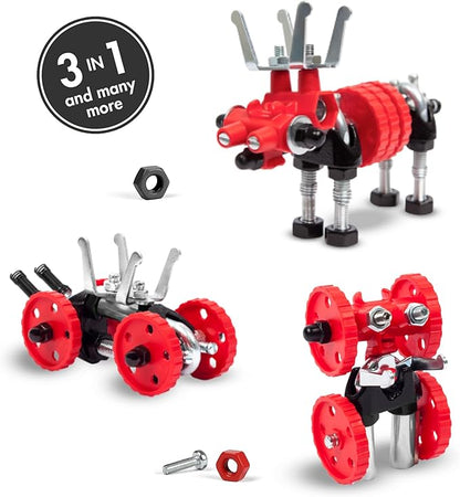 The Off Bits Erector Set: Animal Mini STEM Toys for Kids 6+, Toy Building Sets with Nuts & Bolts, STEM Building Toys Gifts for Boys and Girls (Red Moose)