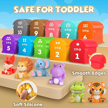 Oriate Animal Toddler Learning Toys, Sensory Learning Toy Safari Animal for Counting Sorting, Zoo Animals Educational Finger Puppets Stacking Montessori Toys, Kids Birthday Gift 20Pcs 12M+