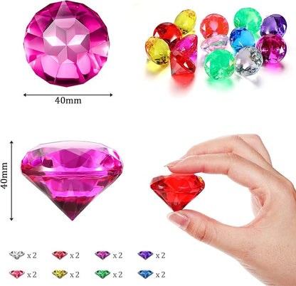 Zomiboo 16 Pcs Acrylic Diamond Large Gems Pirate Round Treasure Toy Gems Treasure Round Gemstones Acrylic Diamond Shaped Gemstones for Home Table Vase Fillers Party Decor (Multicolor)
