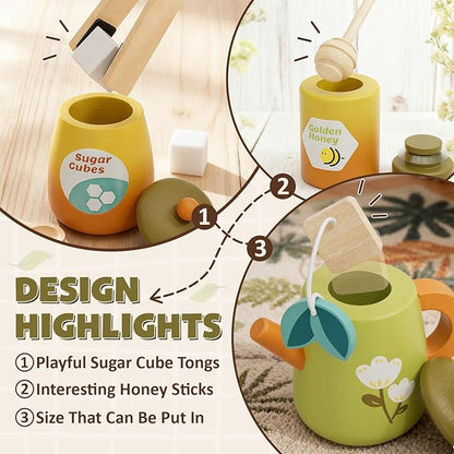Timber Lulu Tea Sets for Toddlers 3-5, Wooden Play Food Set for Kids, Forest Tea Party Pretend Play for Toddlers 3-5, 4 Year Old Girl Birthday Gifts, Kids Kitchen Accessories