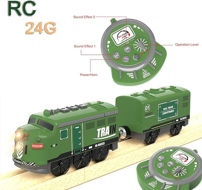 Train Toy Remote Control Locomotive, Motorized Train Set for Wooden Track, Electric Trains with Sound & Lighting Effects Compatible with Thomas, Brio, Chuggington