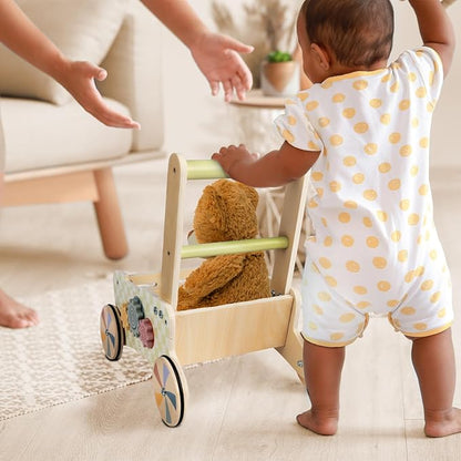 LOL-FUN Wooden Baby Walker with Wheels, Baby Push Walker for Baby Girl and Boy 12 Months, Walking Push Toys 1 Year Old Girl Boy Gifts