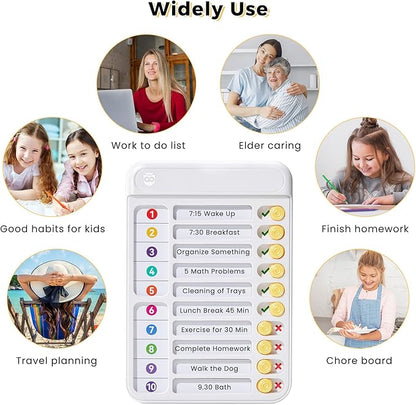 Magnetic Chore Chart for Kids, ADHD Tools for Kids to Do List Checklist Task Board Routine Chart Planning Board for Fridge with 10 Sliders and Magnetic Marker - White