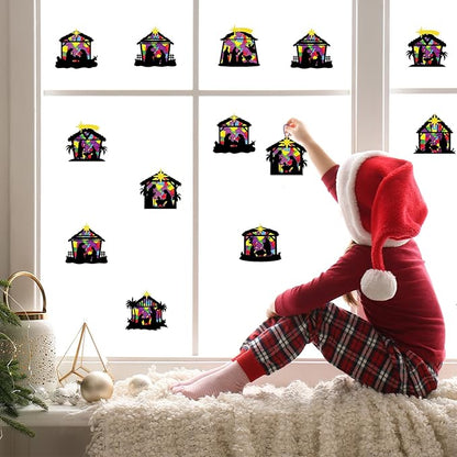 Renbuzhu 40PCS Christmas Crafts Bulk: Nativity Religious Paper Suncatchers DIY Kit for Winter Xmas Holiday Activities Decorations, Window Stained Glass Effect Art Ornaments