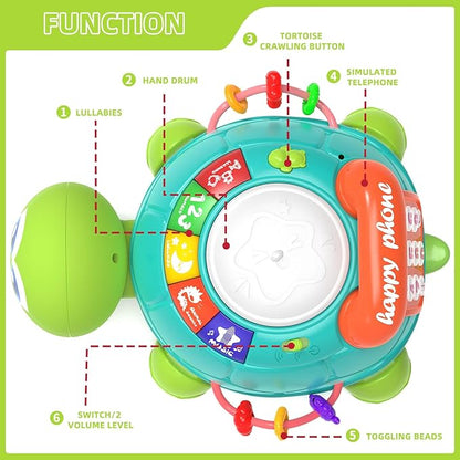 Hanayo Baby Toys 6 to 12 Months，Musical Turtle Crawling Girl Toys for 12-18 Months,Infant Early Learning Educational Toy,Girl & Boy Gift Essentials for Newborn 7 8 9 11+ Months 1-2 Year Old(Green)