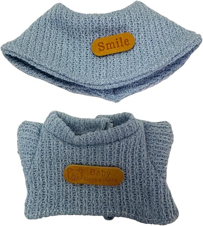 Doll Clothes for 17cm Figures, Cute Blue Handmade Knitted Sweater Suit