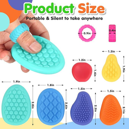 Fidget Sensory Stone Toys for Kids: 12 Pack Textured Soft Worry Stone Sensory Rings for Autism Kid Classroom Calming Down Tools Quiet Stress Anxiety Finger Toy Basket Stocking Stuffer