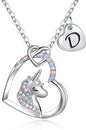 Hidepoo Unicorn Necklace Gifts for Girls - Colorful CZ Heart Pendant Initial Unicorns Necklaces for Teens Little Girls Jewelry Birthday Gift for Girl Daughter Granddaughter Niece