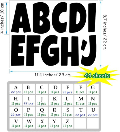 Bemeol Bulletin Board Letters 462 Pieces 4 Inch Alphabet Letter Stickers Cutout Letters for Poster Board Display Home Classroom School Decor(Black)