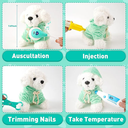Doctor Kit for Kids, Pretend Play Doctor Play Toys for Toddlers 3-5 with Plush Dog, Stethoscope, Carring Bag, Veterinarian Pet Care Role Play Vet Set Birthday Gift for Girls Boys Aged 3 4 5 6 7 Years