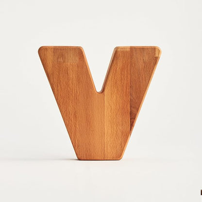 Personalized Wooden Piggy Bank – Custom Letter V Coin Bank in Beech Wood with Clear Acrylic Front, Engraved Name Option, Money Saving Box for Kids and Adults