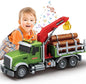 Mostop Logging Truck Kids Toy for 3 4 5 6 7 8 Year Old Boys, 15’’ Farm Logging Truck with Crane and 6 Trunks, Lights, Sounds, Friction Powered Timber Transport Log Tow Truck Toy Birthday Gift
