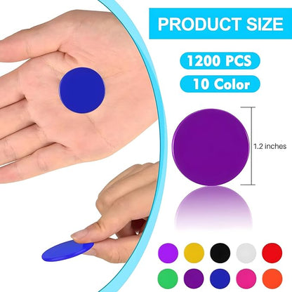 Coopay 1000 Pieces 10 Colors 1-1/5 inch Plastic Learning Counters Disks Bingo Chip Counting Discs Markers for Math Practice and Poker Chips Game Tokens