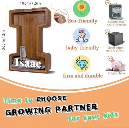 Wooden Letter Piggy Bank for Kids Larger Letter Piggy Bank for Boys and Girls Personalized Piggy Bank Initial Coin Bank Wood Kids Money Bank for Birthday and Festival