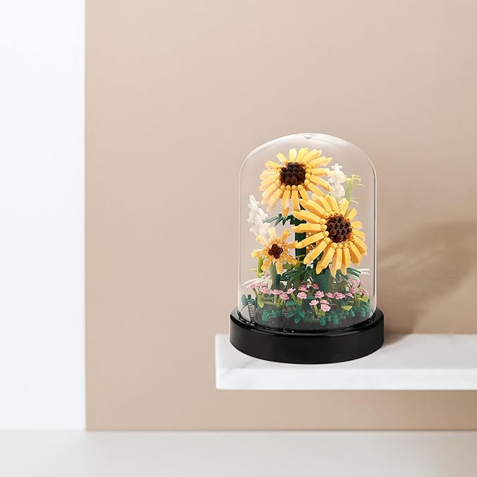 Sunflower DIY Building Blocks Kit - 545 PCS Botanical Flower Bouquet Micro Bricks for Adults & Kids Ages 6+, Creative STEM Gift, Home & Office Decor with Dust Cover