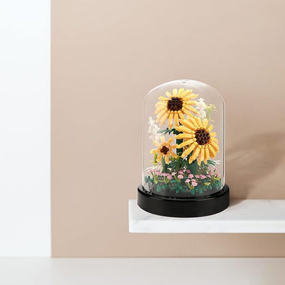 Sunflower DIY Building Blocks Kit - 545 PCS Botanical Flower Bouquet Micro Bricks for Adults & Kids Ages 6+, Creative STEM Gift, Home & Office Decor with Dust Cover