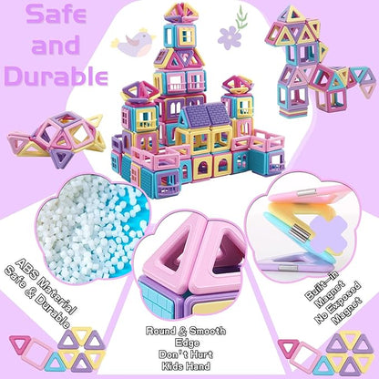 ASOK Magnetic Building Block 155pcs Educational Magnet Tiles Creative Learning and Development Macaron Color Toys Set for 3 4 5 6 7 8 Years Old Boys Girls Kids