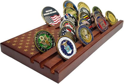 Challenge Coin Display Wooden Army Collectible Coins Holder 6 Row Display American Flag