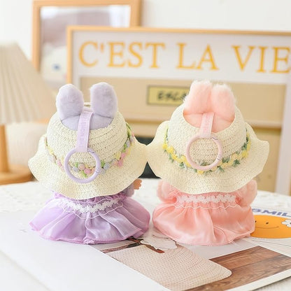 Clothes for Dolls Accessories, Outfit Set 3 Pieces Gauze Dress for 15cm 17cm Doll (No Doll), Romantic Hat Skirt Doll Clothing Set Replacement Purple