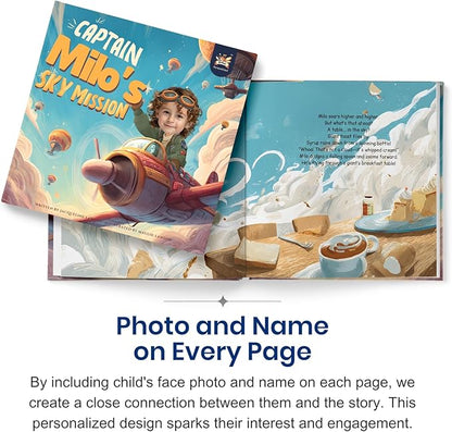 ELFINK Personalized Children Story Books - Captain's Sky Mission - Customized Name & Photo - Baby Gifts - Children Bedtime Story (Soft Cover)
