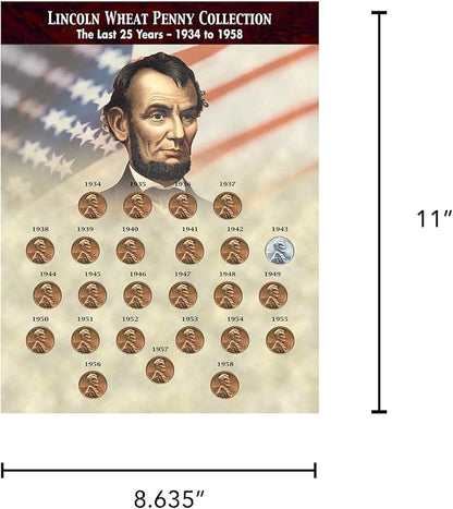 The Last 25 Years of Lincoln Wheat Penny Collection 1934-1958 (25 Coins) with WWII 1943 Steel Cent - Complete Set by American Coin Treasures