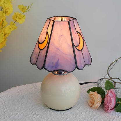 Mushroom Lamp Tiffany Stained Glass Moon lamp Cute Small Bedside Table Lamps for Living Room Home Decor,Girls Women Birthday Christmas Thanksgiving Day Gift,Pink Blue