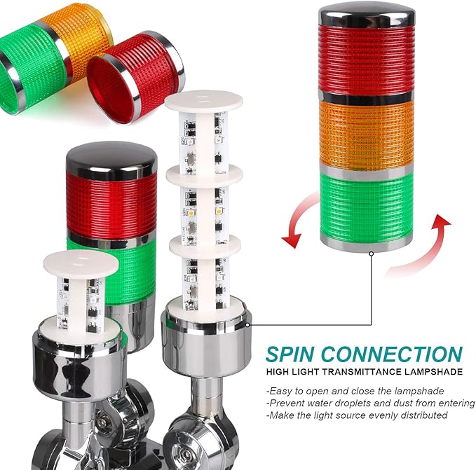 110V to 220V LED Stack Tower Lights, Industrial Warning Lights, Andon Lights, Column Signal Tower Indicator Lamp Beacon, Continuous/Flashing Light Switchable, 2 Layer (with Buzzer)
