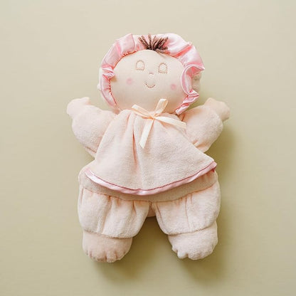My First Baby Doll, Super Soft Baby Doll Made for Cuddles, Vintage Classic Style with Pink Dress and Brown Hair, Ideal New Baby Gift or Baby Shower Present