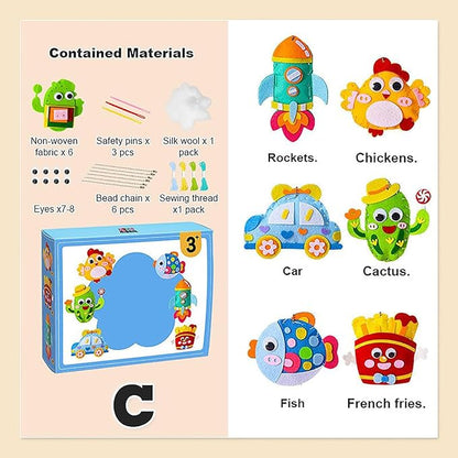 Whateveri DIY Doll Sewing Toys Kit for Kids 8-12, My First Sewing Kit, Weaving Loom, Sew Fun Animals, Handmade Crafts (A+B+C)