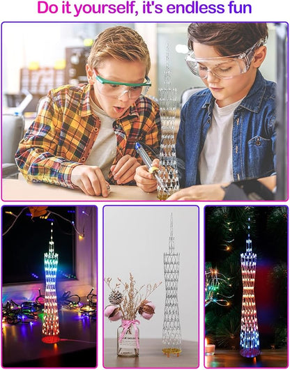 Led Canton Tower Model DIY Electronic Kit, LED Cube Model Handmade Soldering Project Kit, 12 LED Circles, Height 38cm. (GZT-12 KIT)
