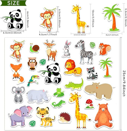 MARFOREVER 50 PCS Jungle Animals Window Gel Clings Stickers Removable and Reusable Window Clings Decals Thick Gel Clings for Adults Kids Classroom Nursery Home Zoo Animals Party Supplies Decorations