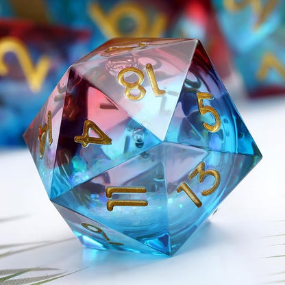 Gitter Liquid Resin Sharp Dungeons and Dragons Dice,DNDND 7PCS DND Dice with Gift Case for Tabletop Game (Liquid Blue and Red)