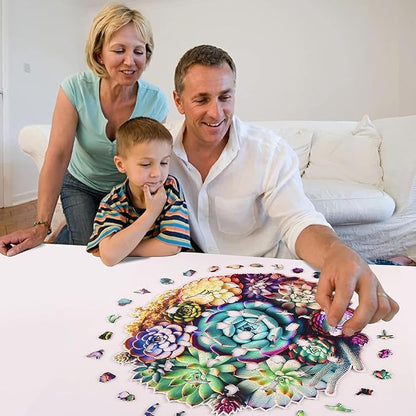delobi Mandala Succulent Wooden Puzzles, 500 Pieces Jigsaw Puzzles 11.3'' x10.9'', Unique Design Liberty Wooden Puzzles for Adults and Kids, Family Game Gift Medium Size