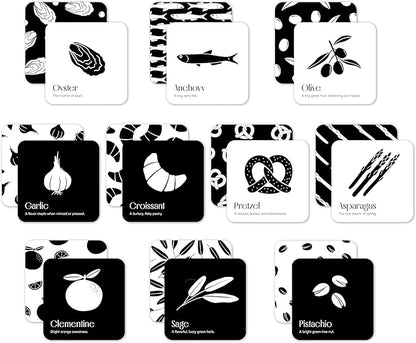 Gourmet for Baby High Contrast Sensory Learning Toy 10 Black & White Flash Cards of Food Shapes. Tummy Time Pillow Games Curious Baby Toys Activity Infant & Newborn Essentials 0+ Months