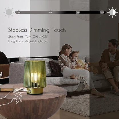 Cordless Lamp Rechargeable Battery Operated lamp, Glass Small Table lamp - Portable Dimmable Brightness Touch Wireless Bedside Lamp for Bedroom Kitchen Dining Home Living Room Decor Grey