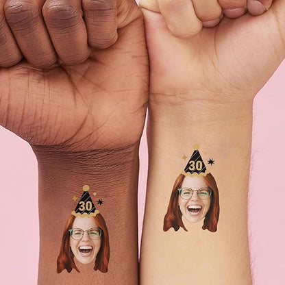 Big Dot of Happiness Custom Photo Adult Happy Birthday - Gold - Birthday Party Favors - Fun Face Temporary Tattoos - Set of 12