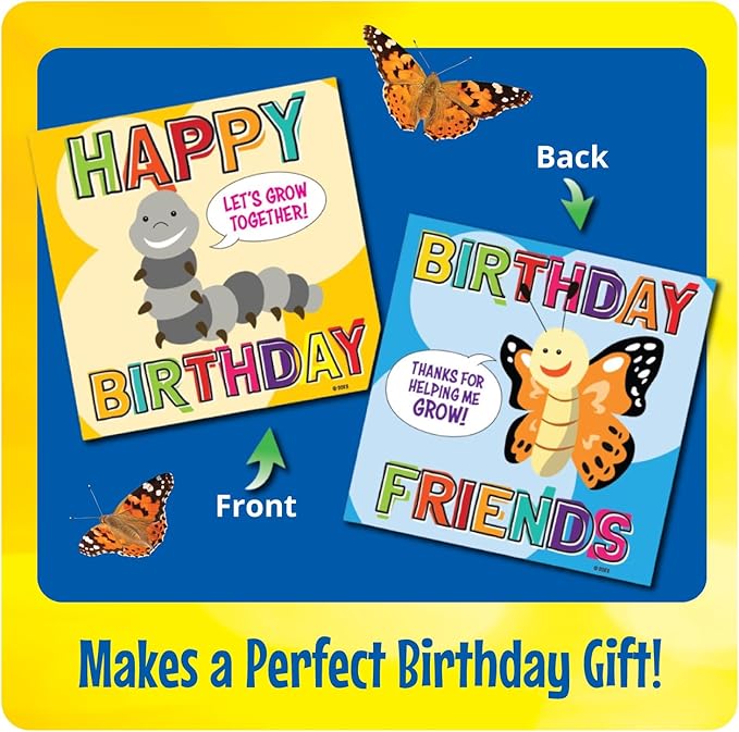 Insect Lore Butterfly Garden with Giant Birthday Card - 5 Live Baby Caterpillars, STEM Activity Journal, Habitat, Chrys-A-Lid Holder, Feeder - Raise and Release Painted Lady Butterflies