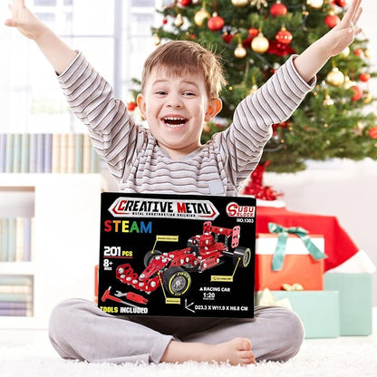 Building Car Metal Model Kits,STEM Building Toys Model Car Kits for Boys 8-12,Erector Sets 1:20 Scale Red Racing Car Metal Building Blocks for Kids Boys 8 9 10 11 12-16 Years Old