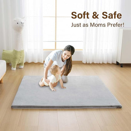 Baby Play Mat for Floor,1.3" Thick Soft Foam Playpen Mat with Removable Washable Cover,Waterproof & Anti-Slip 50" x 50" Nursery Rug for Tummy Time,Kids Crawling Mat for Toddlers Infant,Grey