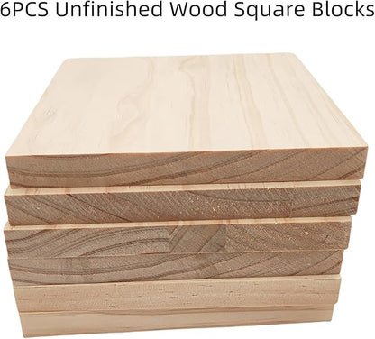 6PCS Unfinished Wood Square Blocks for Crafts, 6x6x0.6in Blank Wooden Squares Pine Wood Boards for Wood Carving,DIY Wood Coasters,Painting & Burning