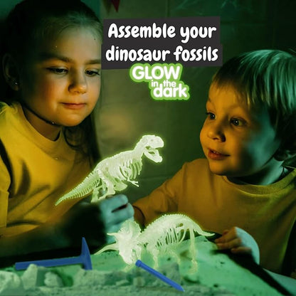Science4you Dinosaur Fossil Excavation Kit 2 in 1 - Glow-in-The-Dark Fossil Digging Kit for Kids, Build 2 Dinosaur Fossils, 22 Pieces, Archeology Set - Dinosaur Toys, Games for Boys and Girls Age 6+