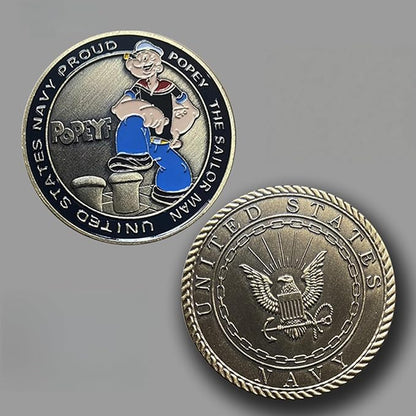 Navy Popeye Sailor Challenge Coin – 250th Anniversary Military Commemorative – I Love My Sailor Coin – Antique Colorized Navy Coin – Veteran & US Navy Collectible
