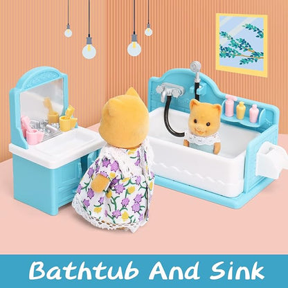 Dollhouse Furniture Set for Kids Toys Miniature Doll House Accessories Pretend Play Toys for Boys Girls & Toddlers Age 3+ with Bathroom