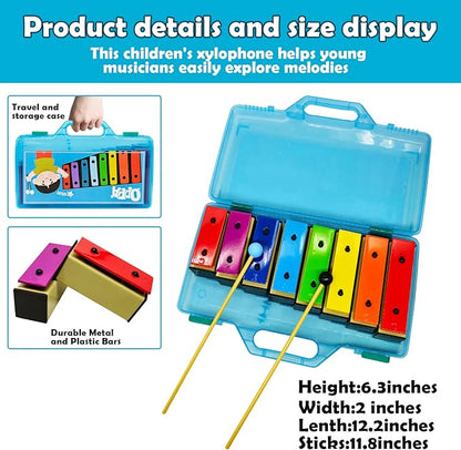 OPPA Kids' 8-Note Resonator Bells with Soft & Hard Mallets, Colorful Song Sheets, Detachable Keys & Blue Case – Inspire Musical Play