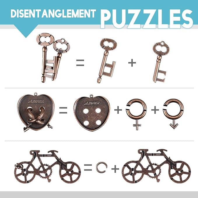 16 PCS Metal Brain Teaser Puzzles 3D Puzzle for Adults Logic Puzzle Games Set Gift for Adults and Teenagers