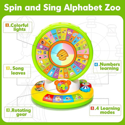 Toy for 1 2 3 Year Old Boys Girls, Spin and Sing Alphabet Baby Musical Learning Toys for Toddler 12-18 Months, Interactive Games with Light and Animals Sounds, Christmas Birthday Gifts for Ages 1-3