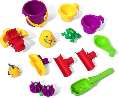 Step2 Rain Showers Splash Pond Water Table, Kids Water and Sand Activity Sensory Playset, Summer Outdoor Toys, 13 Piece Water Toy Accessories, For Toddlers 1.5+ Years Old, Blue & Green