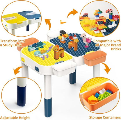 RedCrab Kids Foldable Building Block Table, Play Table and Building Blocks Toy, Children's Building Block Table with Storage, Toddler Multi Activity Play Table - Convertible into Luggage with Wheels