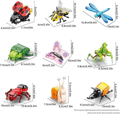 Insect Collection Mini Building Sets,Party Favors for Kids 9 Pack Insect Bug Blocks Toy,Christmas, Birthday Party Gifts for Boys and Girls(972PCS)